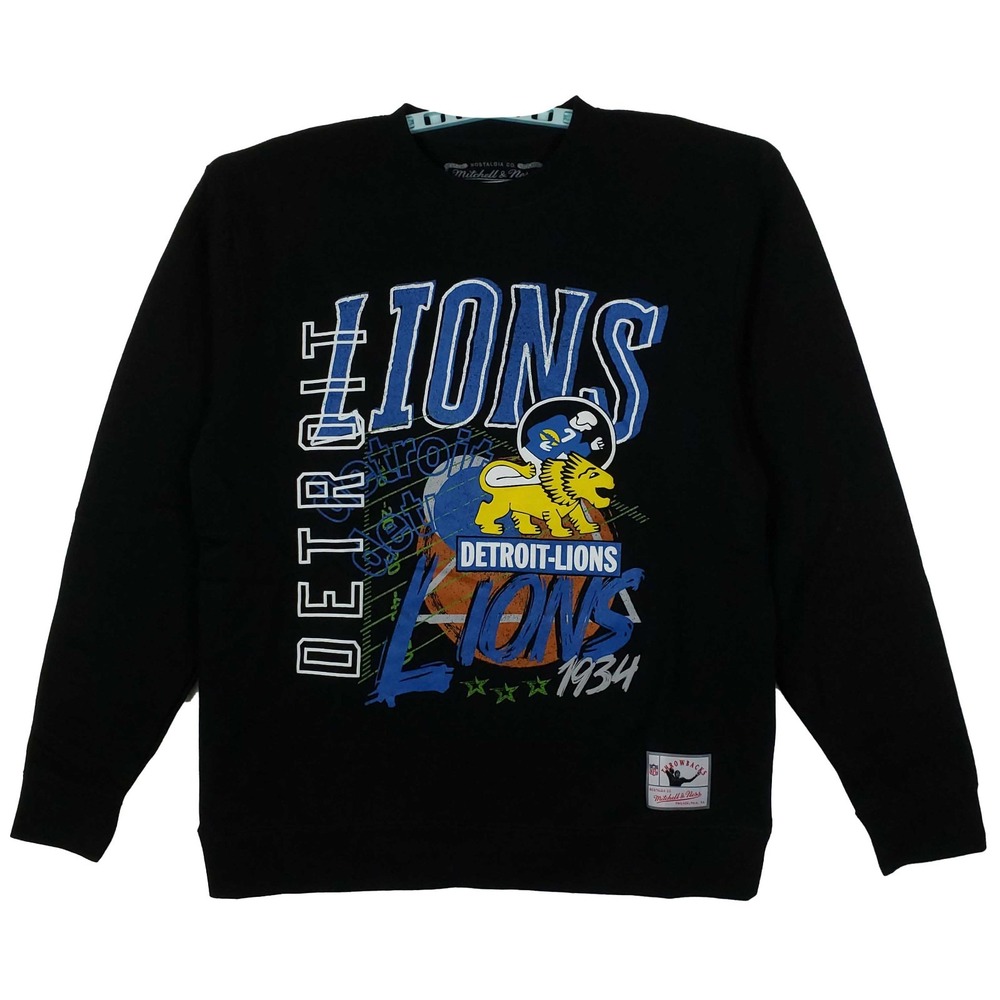 Detroit Lions Mitchell & Ness NFL Large Sweatshirt 1934 Retro Logo Art Black New